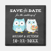 Leuke Uilen Bruiloft Chalkboard Stijl Save the Dat Magneet (Voorkant)