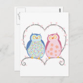 Leuke Uilen in Liefde Hart Roze Blauw Clipart Briefkaart (Voorkant / Achterkant)