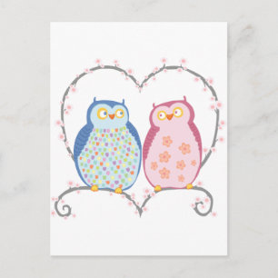 Leuke Uilen in Liefde Hart Roze Blauw Clipart Briefkaart