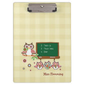 Leuke uilen leraar waardering aangepaste naam cade klembord (Voorkant)