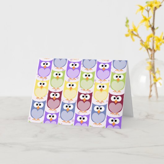 Leuke uilen, Uil Pattern, Baby uilen, Kleurrijke u Kaart (Gele Bloem)