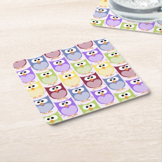 Leuke uilen, Uil Pattern, Baby uilen, Kleurrijke u Kartonnen Onderzetters (Schuin)