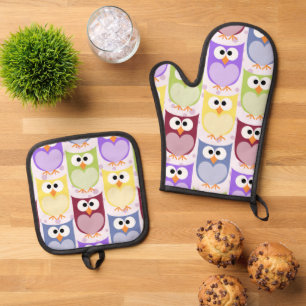 Leuke uilen, Uil Pattern, Baby uilen, Kleurrijke u Ovenwant & Pannenlap Set