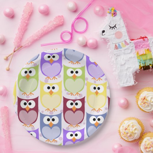 Leuke uilen, Uil Pattern, Baby uilen, Kleurrijke u Papieren Bordje (Feest)
