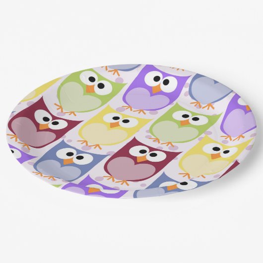 Leuke uilen, Uil Pattern, Baby uilen, Kleurrijke u Papieren Bordje (Gekanteld)