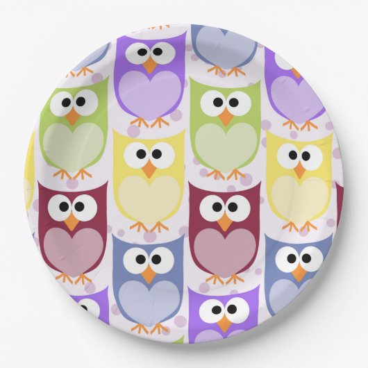 Leuke uilen, Uil Pattern, Baby uilen, Kleurrijke u Papieren Bordje (Voorkant)