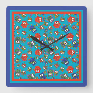 Leuke uilen vierkante wandklok, rood, blauw, groen klok