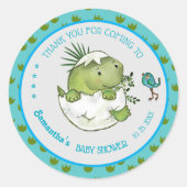 Leuke uitkomende Dino aangepaste baby shower dank  Ronde Sticker (Voorkant)