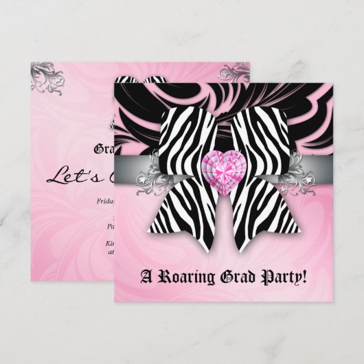 Leuke uitnodiging voor afstudeerfeest met zebraboo (Voorkant / Achterkant)