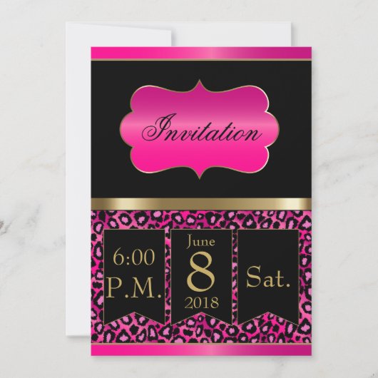 Leuke uitnodiging voor een roze en zwarte luipaard (Voorkant)