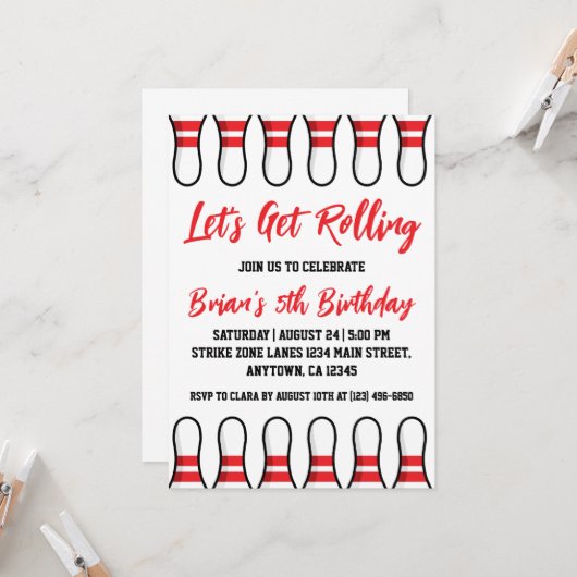 leuke uitnodigingen voor een bowlingfeestje (Voorkant / Achterkant in situ)