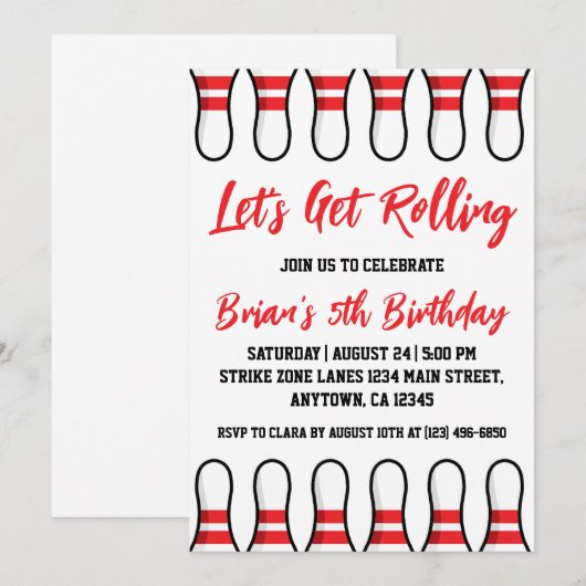 leuke uitnodigingen voor een bowlingfeestje (Voorkant / Achterkant)