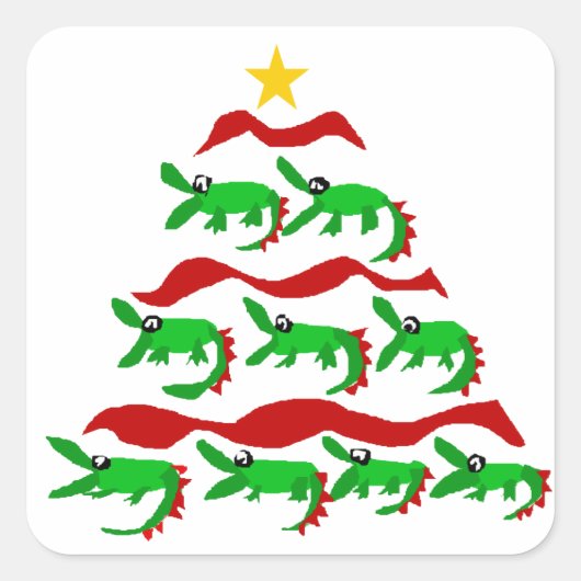 Leuke unieke Alligator Art Kerstboom Vierkante Sticker (Voorkant)