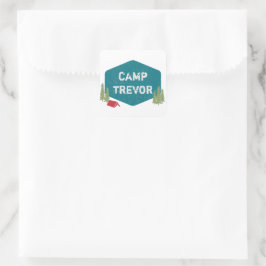 Leuke unieke gepersonaliseerde kampeer verjaardags vierkante sticker