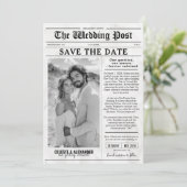 Leuke unieke krant Save the Date Fotobruiloft Kaart (Staand voorkant)