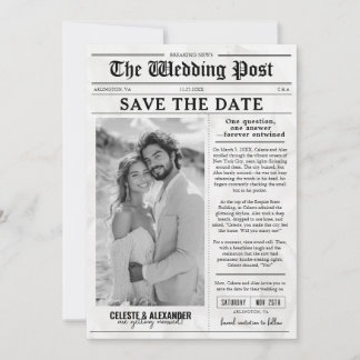 Leuke unieke krant Save the Date Fotobruiloft Kaart