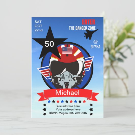 Leuke USA Fighter Jet Pilot Verjaardag uitnodiging (Staand voorkant)