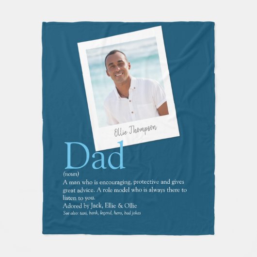 Leuke Vader Papa Definitie Foto Blauw Fleece Deken (Voorkant)