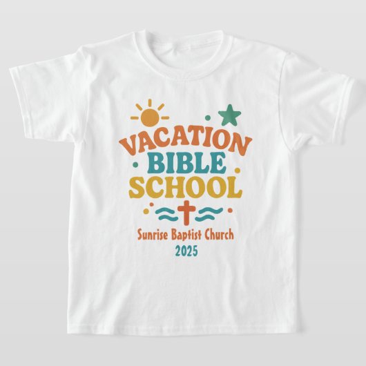 Leuke Vakantie Bijbelschool VBS Kerknaam & Jaar T-shirt (Laagn)