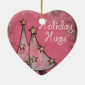 Leuke vakantie knuffels roze kerstbomen keramisch ornament (Achterkant)