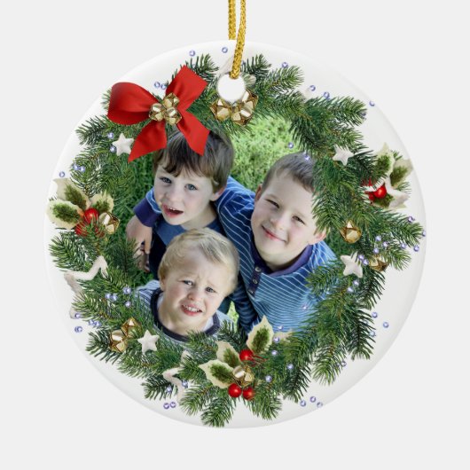 Leuke vakantie krans foto Lijst Vrolijk kerstfeest Keramisch Ornament (Voorkant)