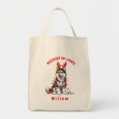 Leuke vakantie Waterverf speelse Siberische Husky Tote Bag (Voorkant)