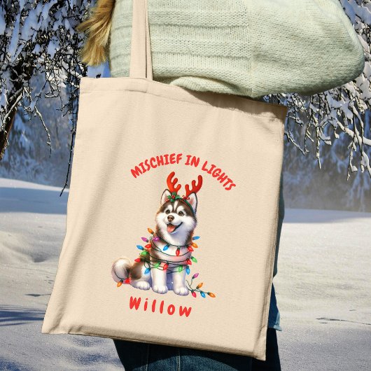 Leuke vakantie Waterverf speelse Siberische Husky Tote Bag