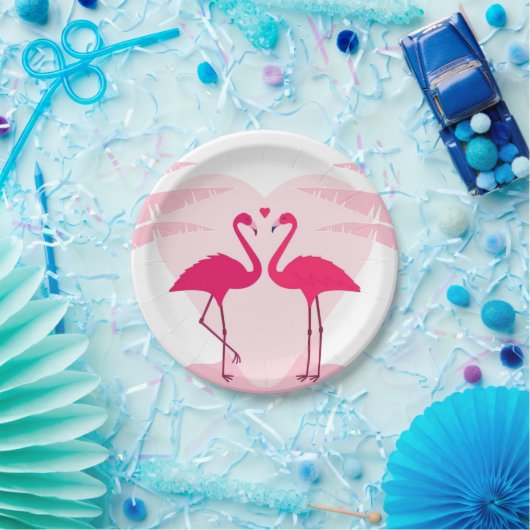 Leuke Valentijnsdag flamingo paar Papieren Bordje (Feest)