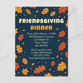 Leuke vallende bladeren Friendsgiving diner potluc Feestdagenkaart