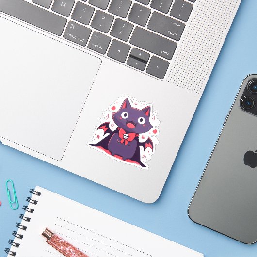 Leuke Vampier Kat Sticker (Laptop met iPhone)