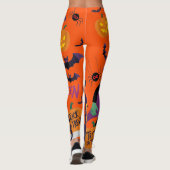 Leuke Vampier, Zwarte Kat & Pompoen Halloween Leggings (Achterkant)