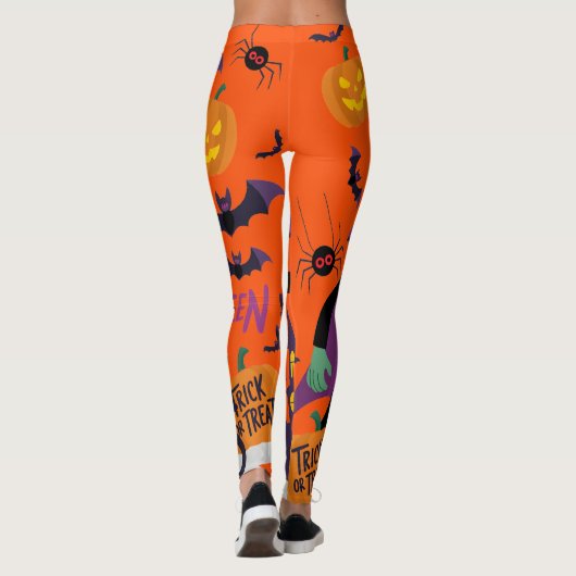 Leuke Vampier, Zwarte Kat & Pompoen Halloween Leggings (Achterkant)