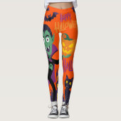 Leuke Vampier, Zwarte Kat & Pompoen Halloween Leggings (Voorkant)
