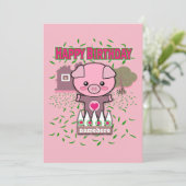Leuke Varken van de Verjaardag van meisjes Feestdagenkaart (Staand voorkant)