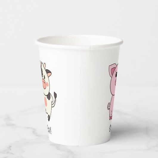 Leuke varkensinkt! Leuke Koe Moo! Farm Animals Papieren Bekers (Rechts)