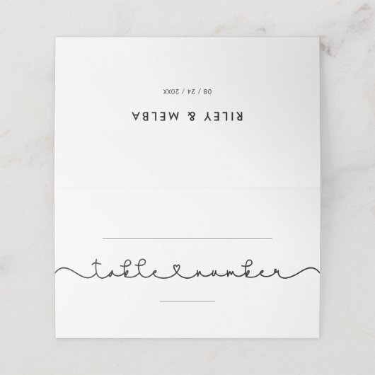 Leuke verbindende hart lettertype bruiloft plaatskaartje (Buitenkant ongevouwen)