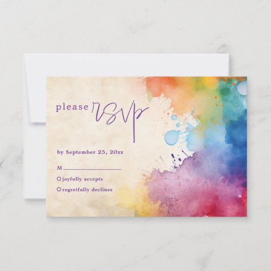 Leuke verf spatten bruiloft rsvp kaart (Voorkant)
