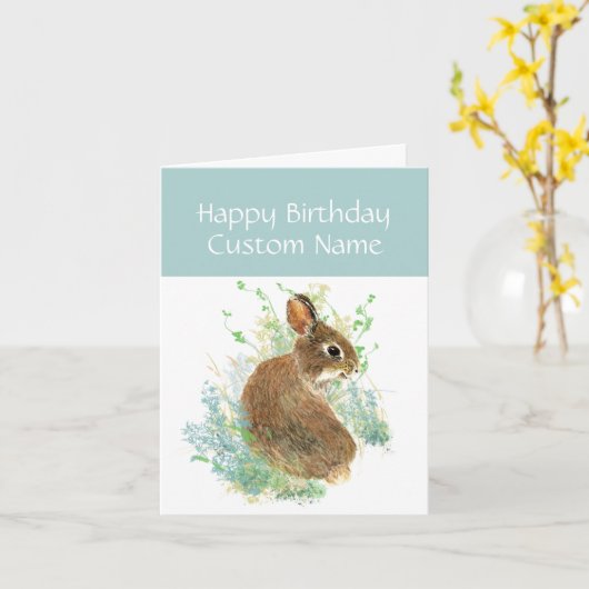 Leuke Verjaardag Aangepaste Naam Schattige Konijn, Kaart (Gele Bloem)