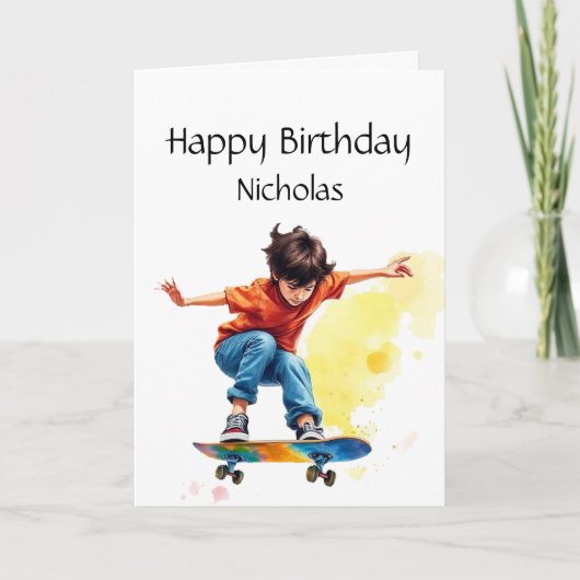 Leuke Verjaardag Aangepaste Naam Skateboard Kaart (Voorkant)