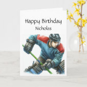 Leuke verjaardag aangepaste naam spelen hockey kaart (Gele Bloem)