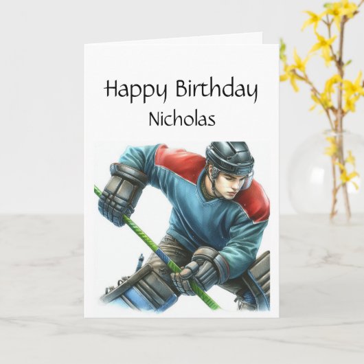 Leuke verjaardag aangepaste naam spelen hockey kaart (Gele Bloem)