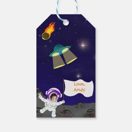 Leuke Verjaardag Astronaut Space Cartoon Cadeaulabel (Achterkant)