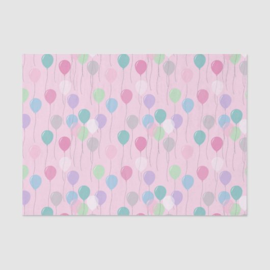 Leuke Verjaardag Ballonnen Patroon op Roze Achterg Tissuepapier (Voorkant)