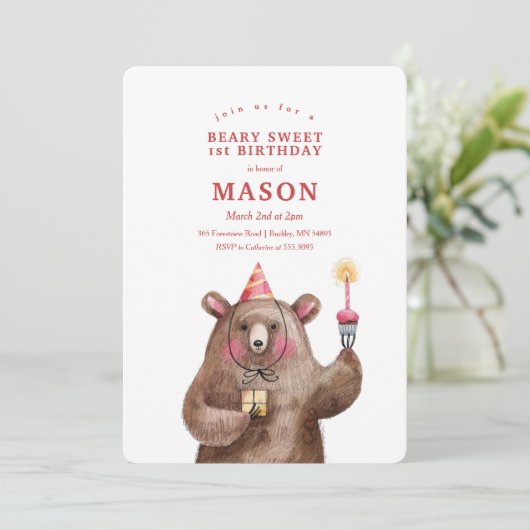 Leuke Verjaardag Beer Beary Sweet Verjaardag Party Kaart (Staand voorkant)