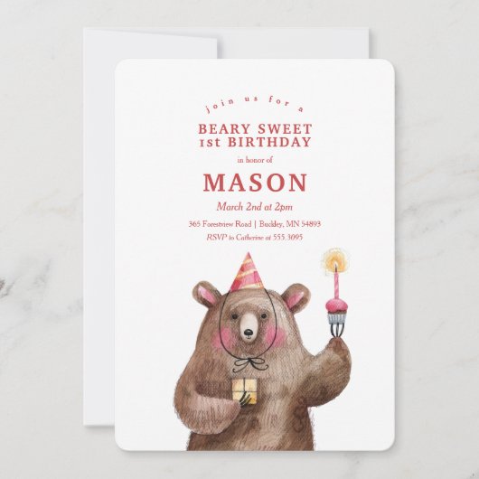 Leuke Verjaardag Beer Beary Sweet Verjaardag Party Kaart (Voorkant)