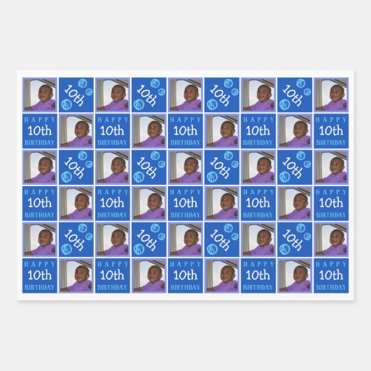 Leuke Verjaardag Blauw 3 Foto Willekeurige leeftij Inpakpapier Vel (Voorkant 3)