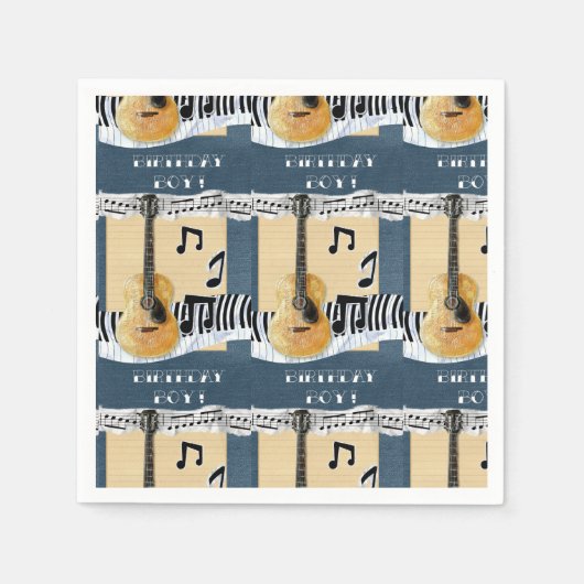 Leuke Verjaardag Boy Muziek Gitaar Papier Servet (Voorkant)