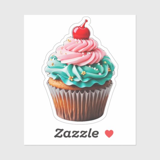 Leuke Verjaardag Cupcake Dessert Illustratie Clipa Sticker (Vel)