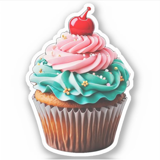 Leuke Verjaardag Cupcake Dessert Illustratie Clipa Sticker (Voorkant)