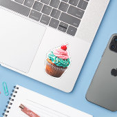 Leuke Verjaardag Cupcake Dessert Illustratie Clipa Sticker (Laptop met iPhone)